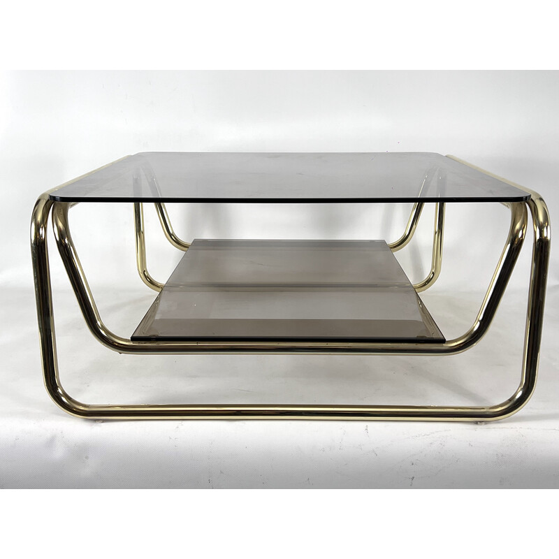 Vintage brass and glass coffee table, Italy 1970s