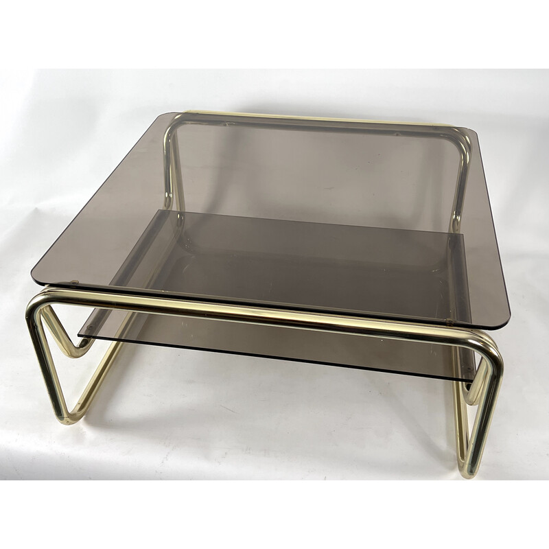 Vintage brass and glass coffee table, Italy 1970s