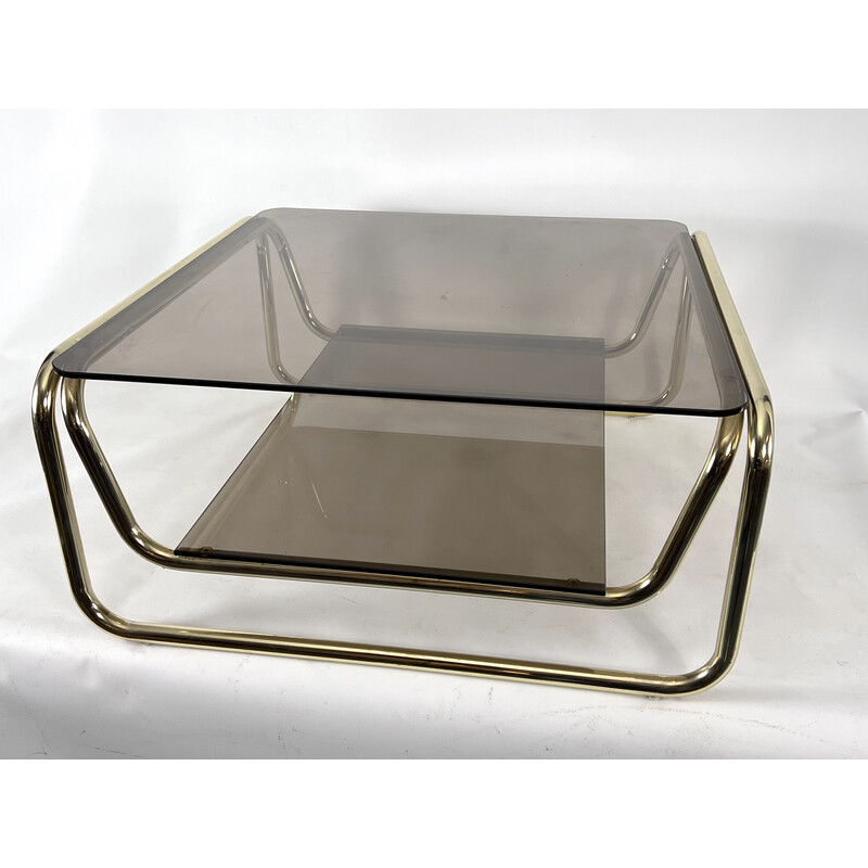 Vintage brass and glass coffee table, Italy 1970s