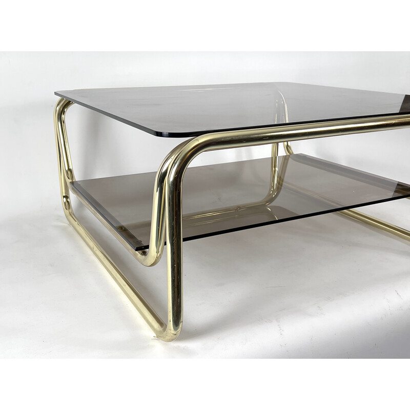 Vintage brass and glass coffee table, Italy 1970s