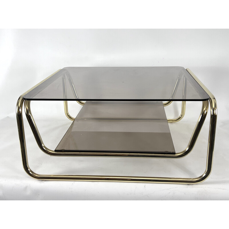 Vintage brass and glass coffee table, Italy 1970s