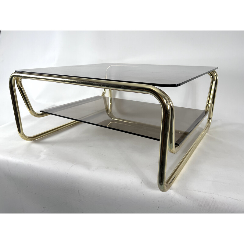 Vintage brass and glass coffee table, Italy 1970s