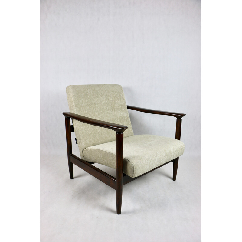 Vintage Gfm-142 fauteuil in hout en beige stof van Edmund Homa, 1970