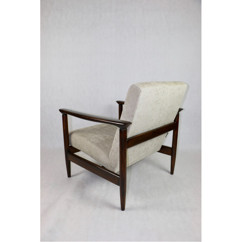 Vintage Gfm-142 armchair in wood and beige fabric by Edmund Homa, 1970s