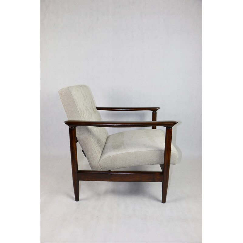 Vintage Gfm-142 fauteuil in hout en beige stof van Edmund Homa, 1970