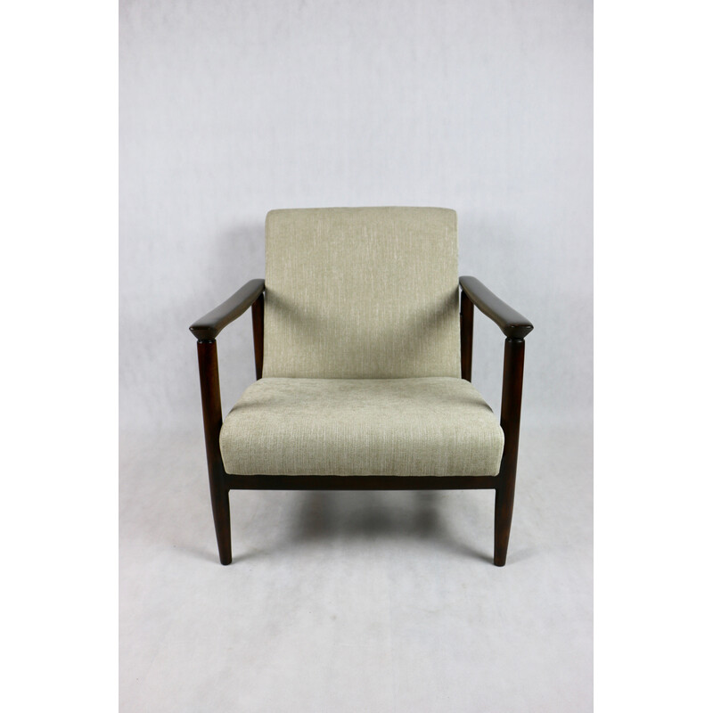 Vintage Gfm-142 armchair in wood and beige fabric by Edmund Homa, 1970s