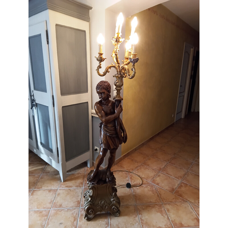 Lampada da terra in legno vintage