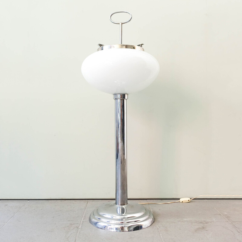 Vintage floor lamp in opaline glass, Portugal 1960s