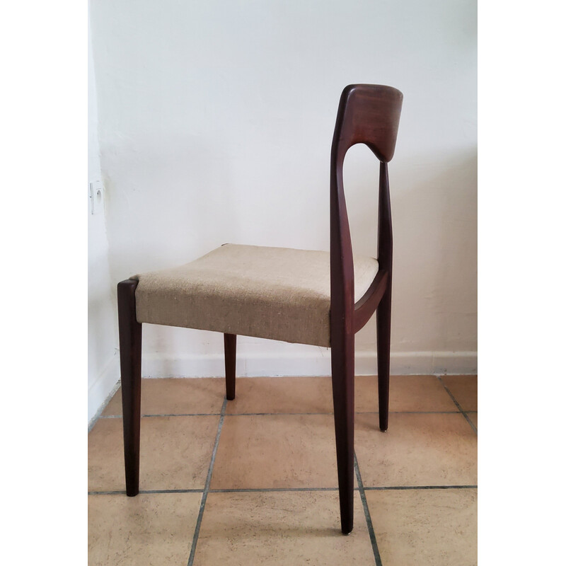 Set of 5 vintage teak and linen chairs, France 1960s