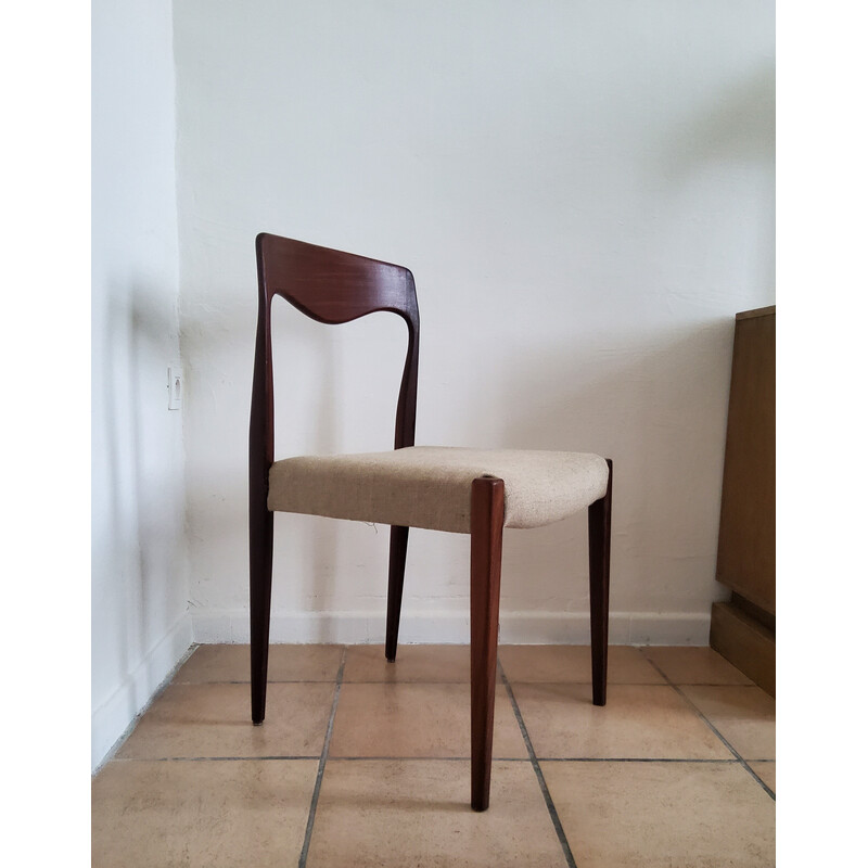 Juego de 5 sillas vintage de teca y lino, Francia 1960