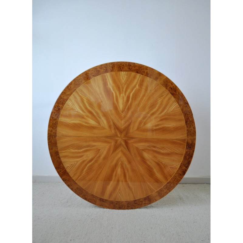 Vintage Art Deco side table in golden elm, burr walnut and birch, 1930s