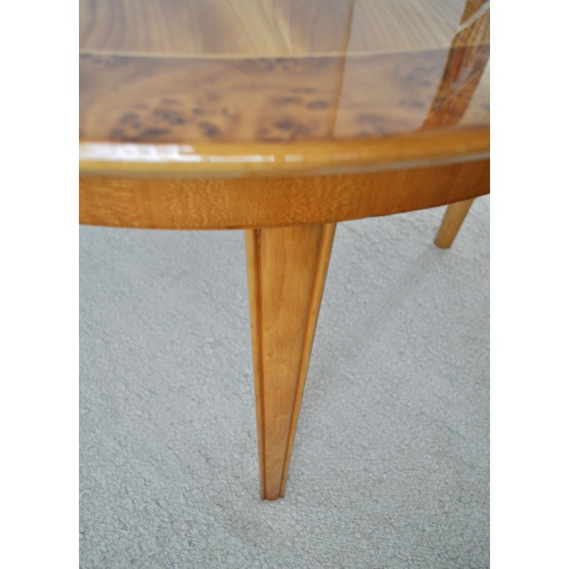 Vintage Art Deco side table in golden elm, burr walnut and birch, 1930s