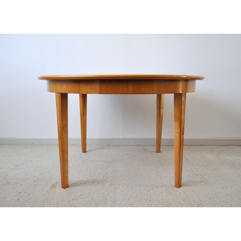 Vintage Art Deco side table in golden elm, burr walnut and birch, 1930s