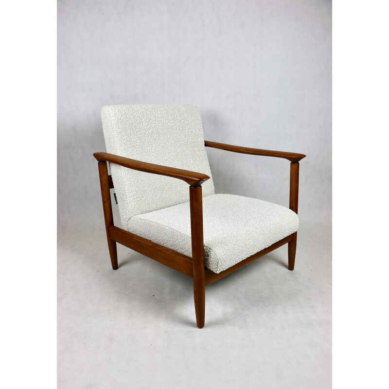 Vintage Gfm-142 lounge chair in wood and ivory fabric by Edmund Homa, 1970s