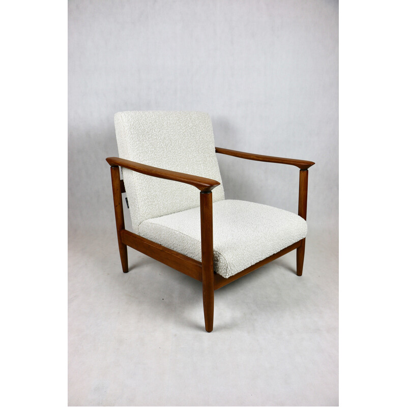 Vintage Gfm-142 lounge chair in wood and ivory fabric by Edmund Homa, 1970s