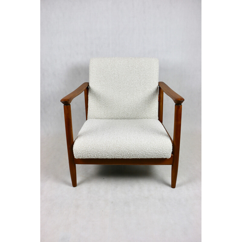 Vintage Gfm-142 lounge chair in wood and ivory fabric by Edmund Homa, 1970s