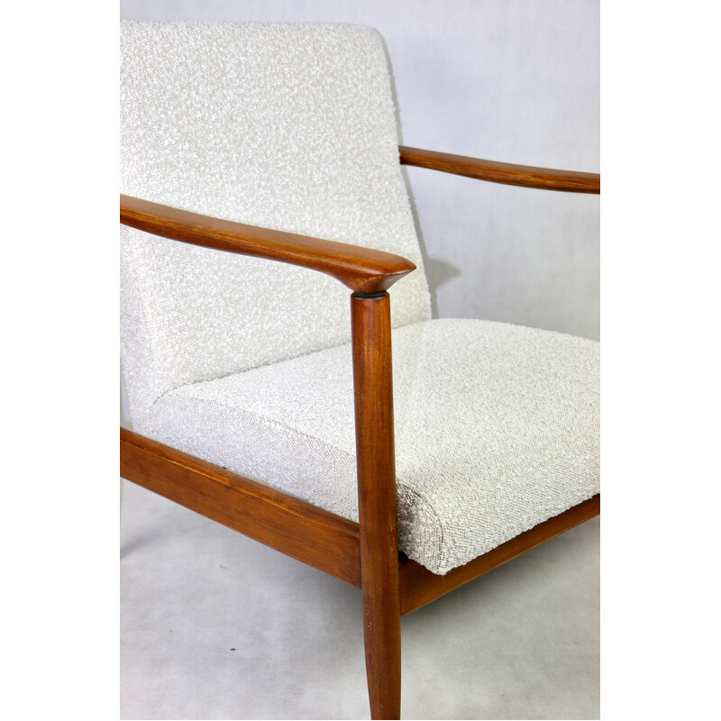 Vintage Gfm-142 lounge chair in wood and ivory fabric by Edmund Homa, 1970s