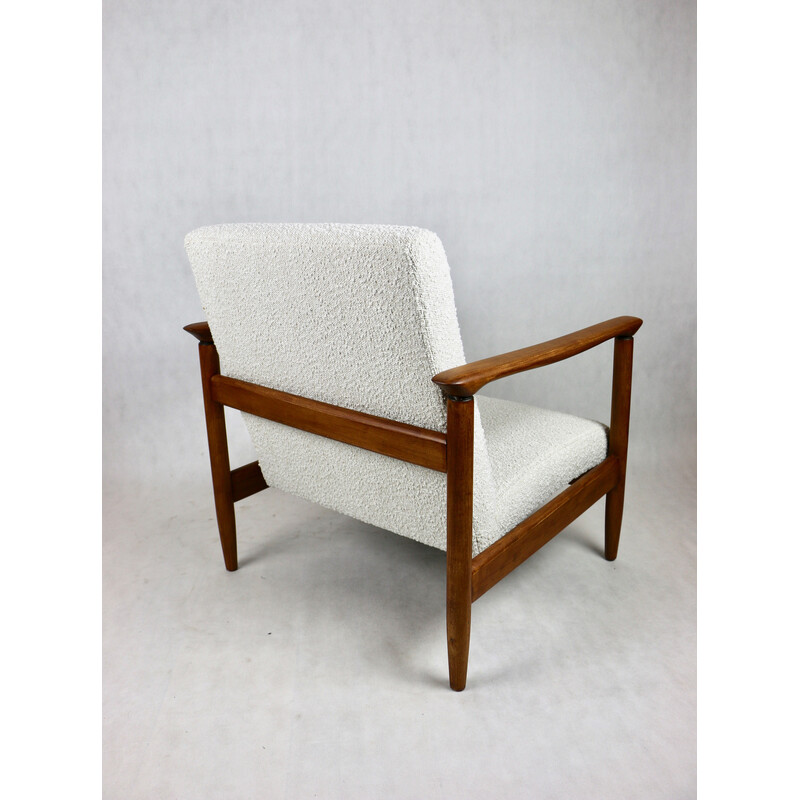 Vintage Gfm-142 lounge chair in wood and ivory fabric by Edmund Homa, 1970s