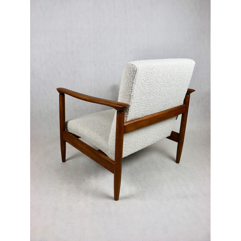 Vintage Gfm-142 lounge chair in wood and ivory fabric by Edmund Homa, 1970s