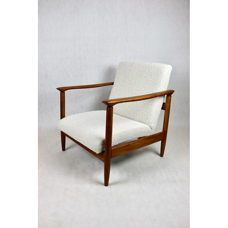 Vintage Gfm-142 lounge chair in wood and ivory fabric by Edmund Homa, 1970s