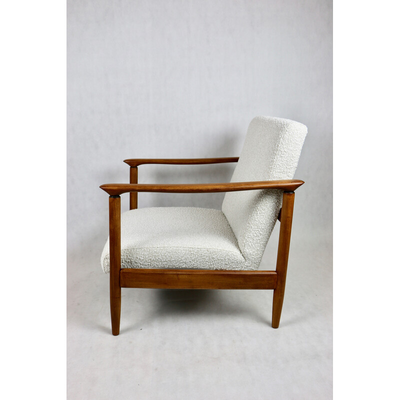 Vintage Gfm-142 lounge chair in wood and ivory fabric by Edmund Homa, 1970s