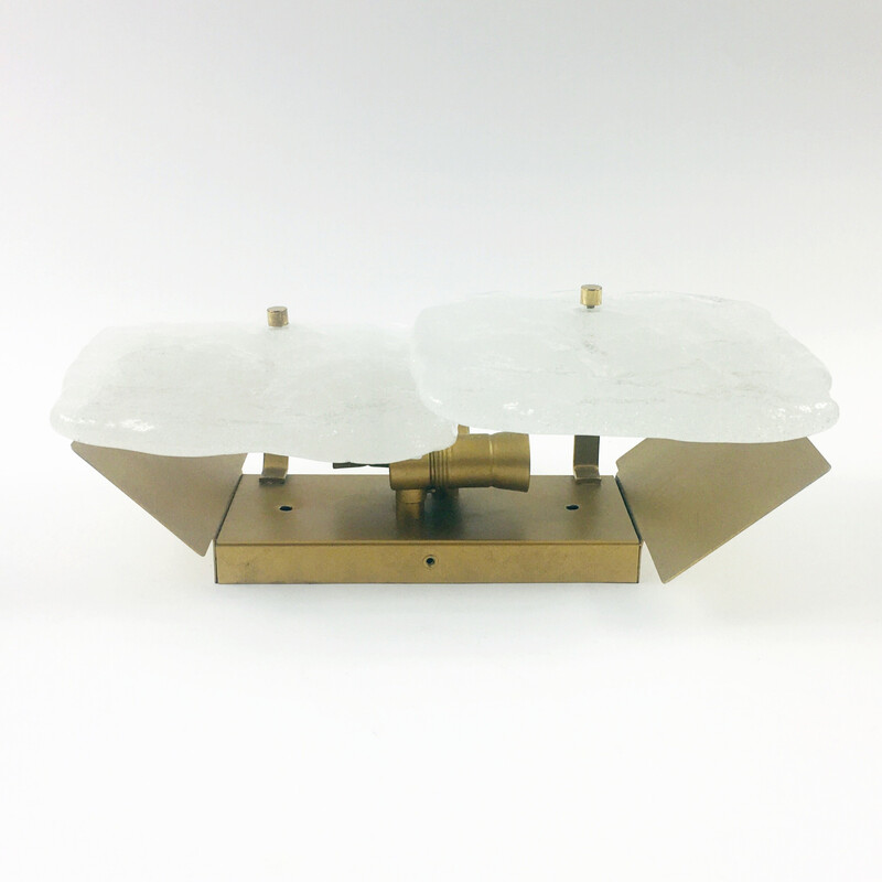 Pair of vintage glass and brass wall lamps by J.T. Kalmar for Kalmar Franken, Austria 1960