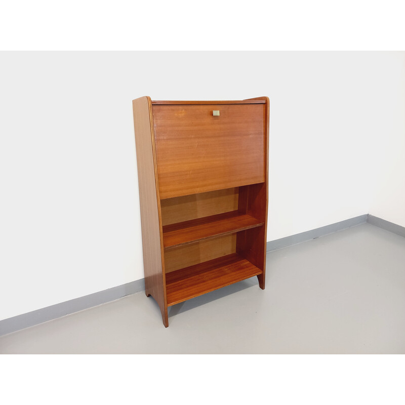 Scrivania vintage in teak e ottone, 1950-1960