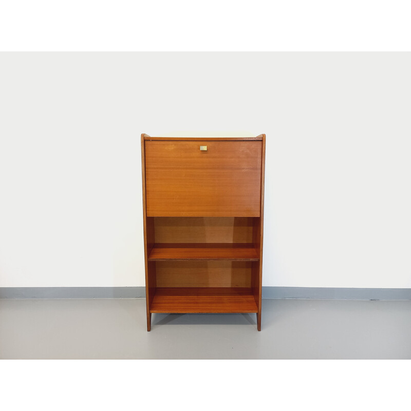 Vintage teak en messing bureau, 1950-1960