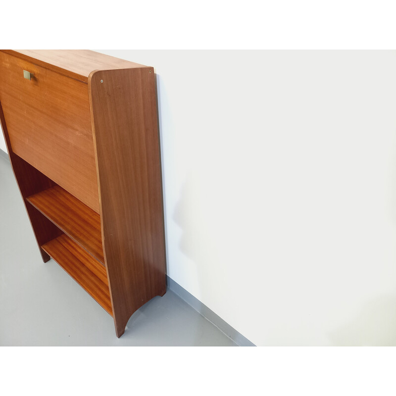 Scrivania vintage in teak e ottone, 1950-1960