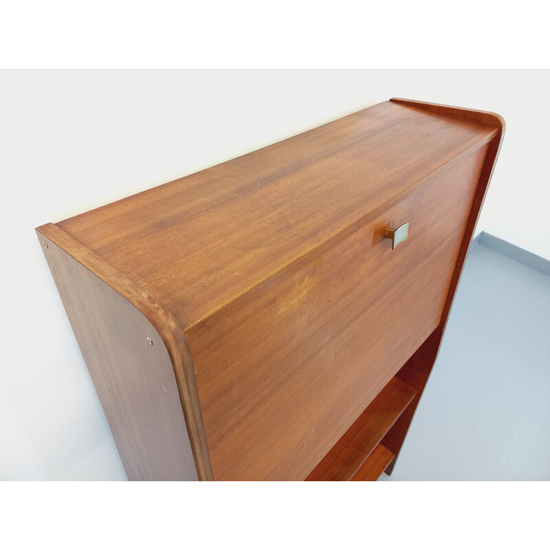 Vintage teak en messing bureau, 1950-1960