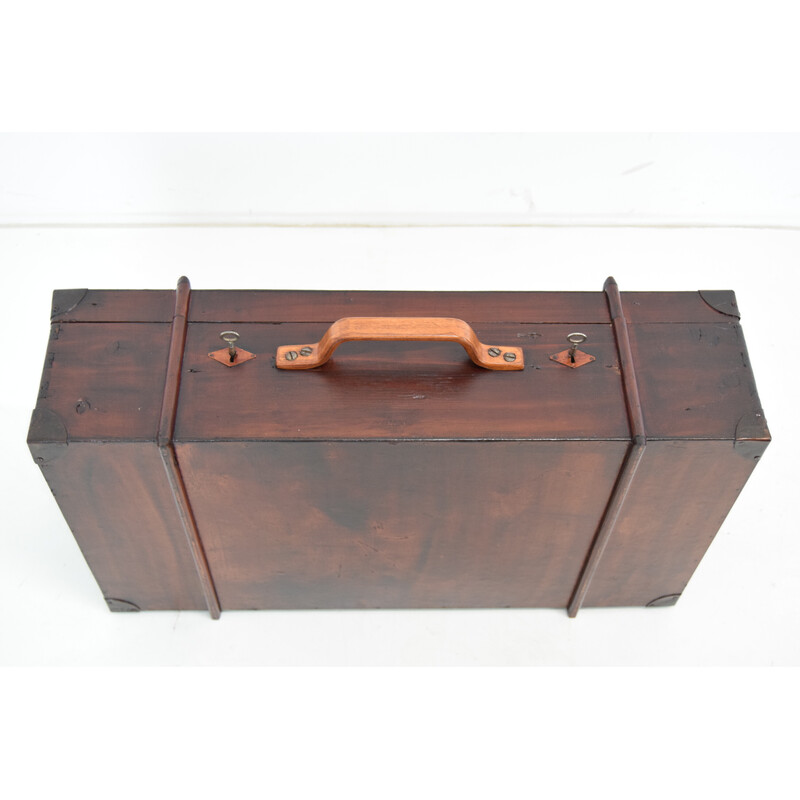Baúl de madera Art Déco vintage, Checoslovaquia años 30