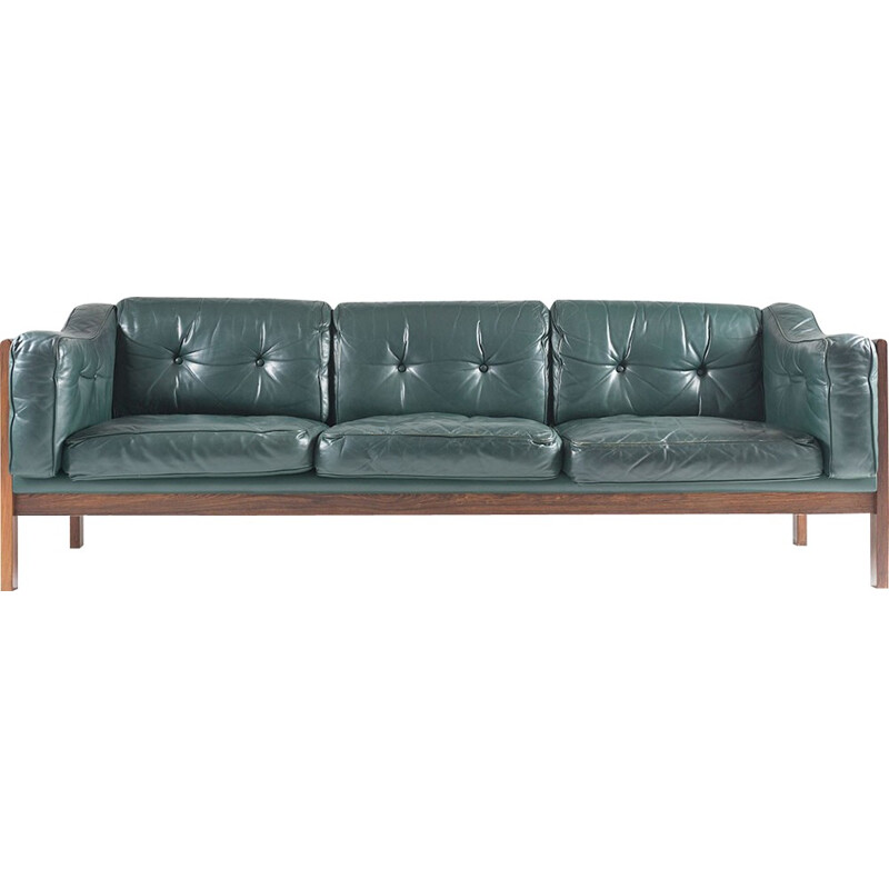 Scandinavian rosewood and green leather sofa Ingvar Stockum - 1960s