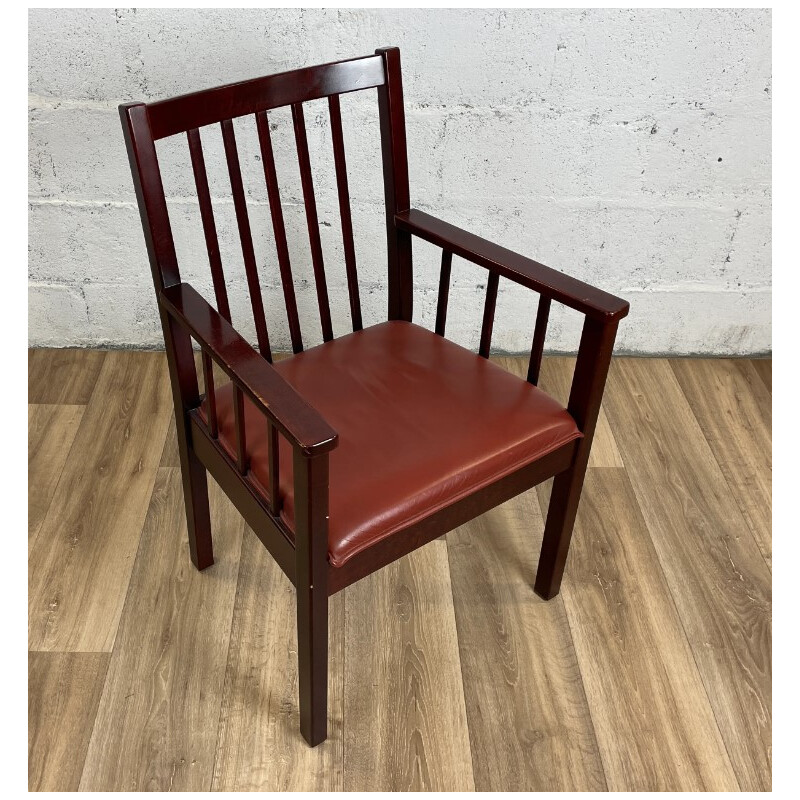 Vintage varnished mahogany armchair with faux leather seat, 1970s