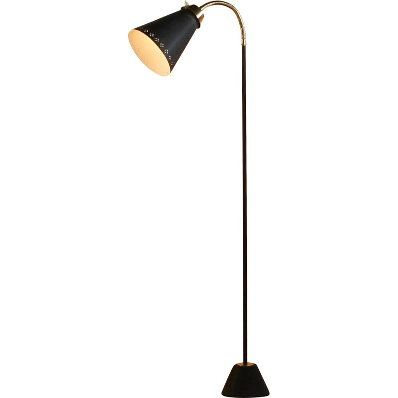 Italian black laquered metal and brass floor lamp - 1960s