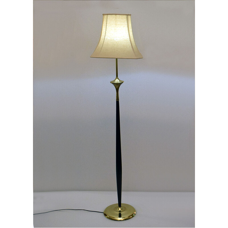 Vintage brass and mahogany floor lamp, 1950s