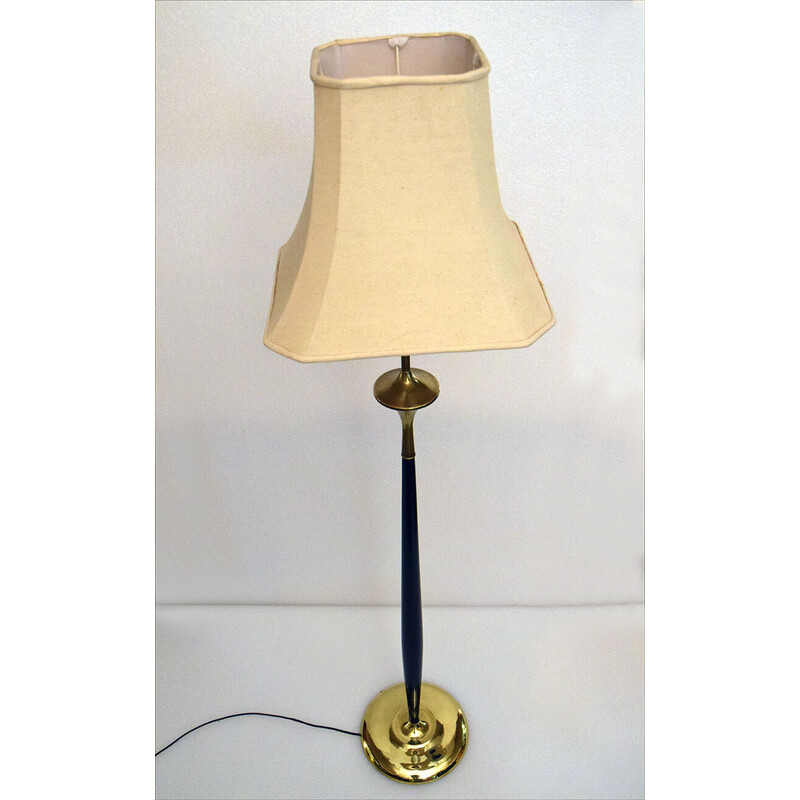 Vintage messing en mahonie vloerlamp, 1950