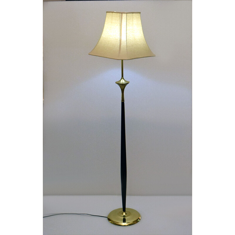 Vintage messing en mahonie vloerlamp, 1950