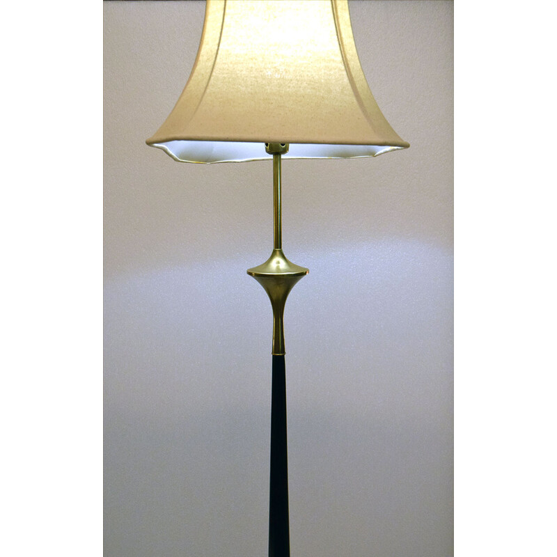 Lampadaire vintage en laiton et acajou, 1950