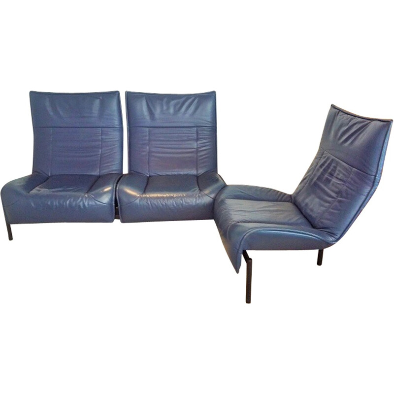 3-seater blue modular sofa "Veranda" by Vico Magistretti for Cassina - 1980s