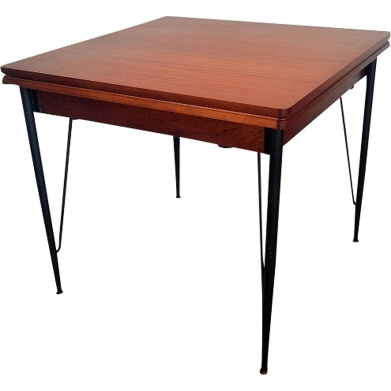 Dining table in mahogany and metal for 1 to 8 people - 1950s