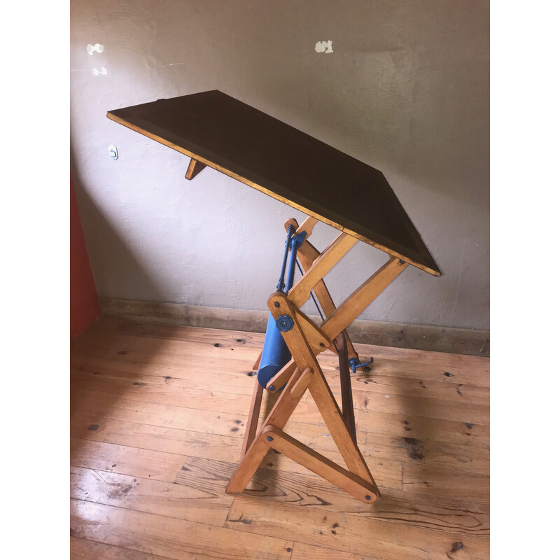 Vintage adjustable wooden drafting table, 1950s