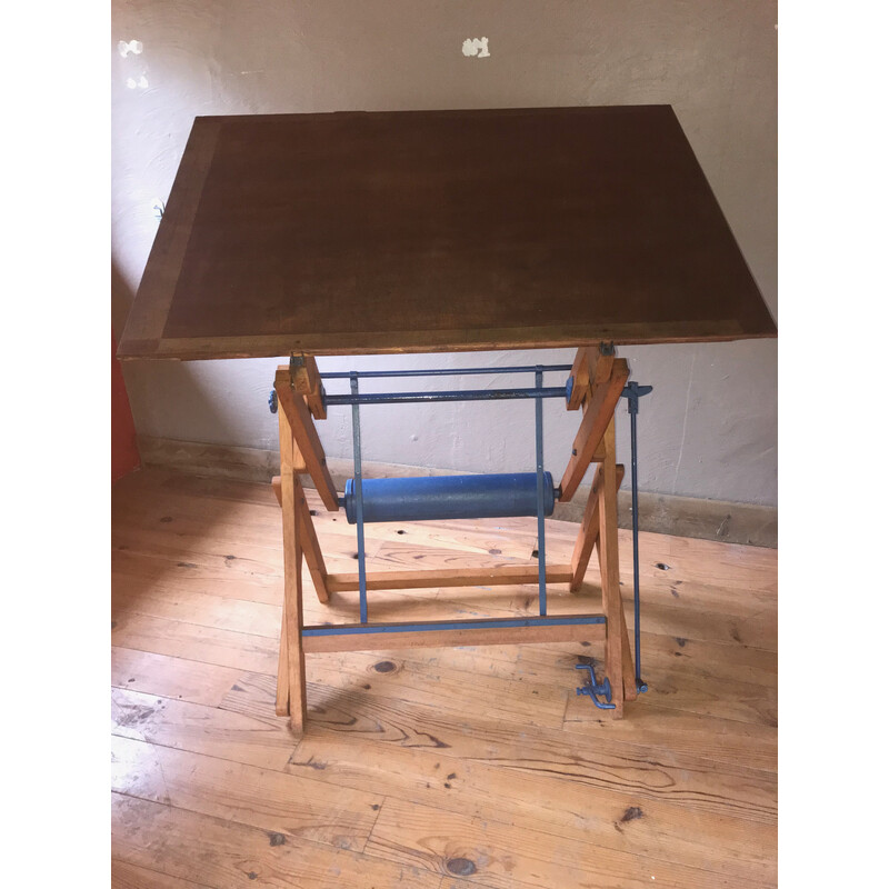 Vintage adjustable wooden drafting table, 1950s