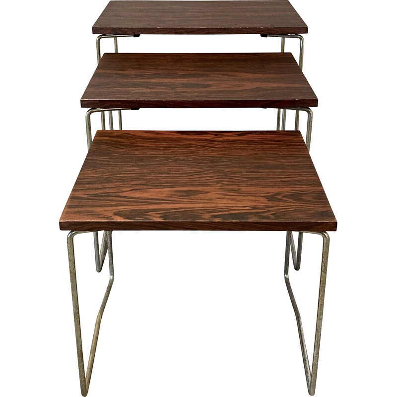 Vintage metal and rosewood nesting tables, 1950s