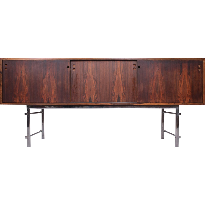 Vintage rosewood and chrome highboard by Jan Lunde Knudsen for Gunnar Sørlie, 1960