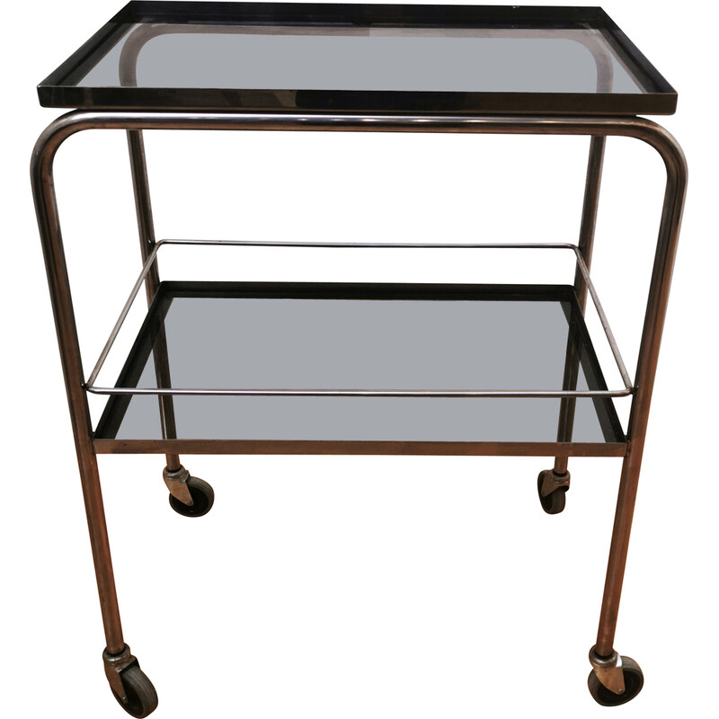 Vintage chrome steel and glass serving table, 1950-1960s