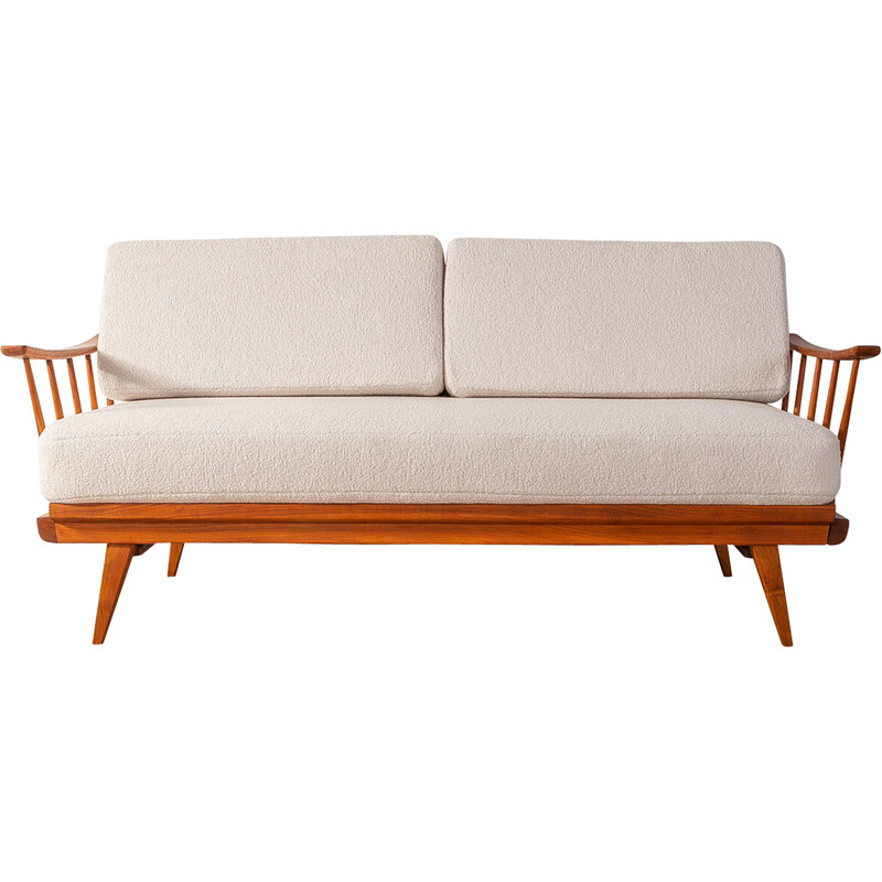Vintage cherrywood and fabric sofa for Knoll Antimott, Germany 1950s