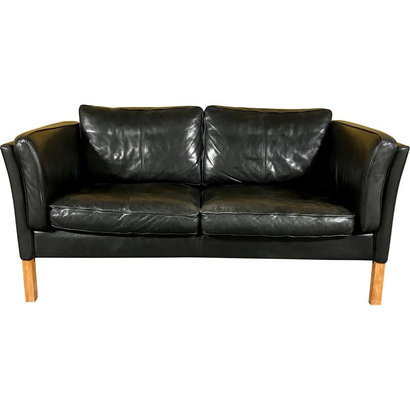 Vintage black leather sofa, Denmark 1960s