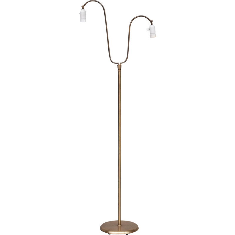 Vintage adjustable brass floor lamp, Denmark 1950s