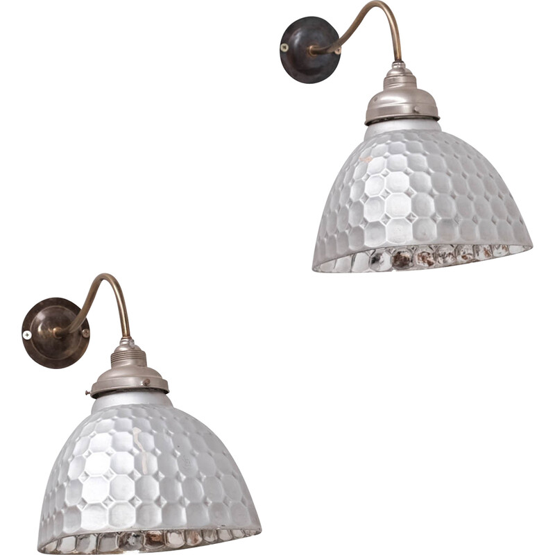 Paar vintage Mercurius glazen wandlampen, Frankrijk 1930