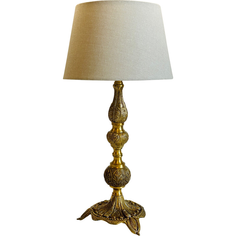 Lampe vintage en laiton massif et tissu